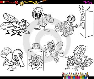 Flies set cartoon coloring page