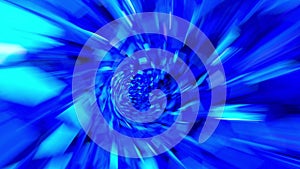 Flight through abstract blue tunnel. Abstract energy tunnel in space. Tunnel in outer space. Technological, VJ, DJ, data, network