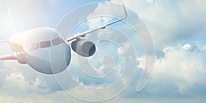 Flight of an airplane. Beautiful view of a modern air liner against the sky