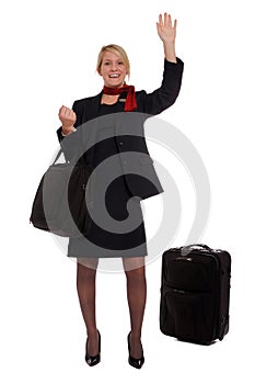 Flight attendant hailing a cab