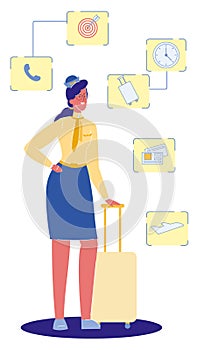 Flight Attendant with Suitcase Vector Illustration