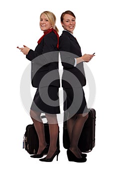 Flight attendants checking their email