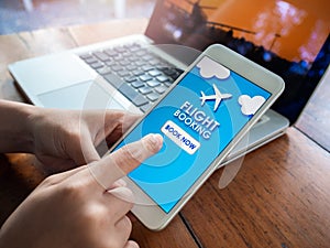 Flight booking online with smartphone