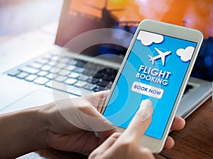 Flight booking online with smartphone