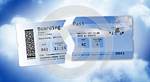 Flight cancelled concept image with ripped flight ticket - The i