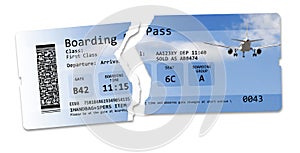 Flight cancelled concept image with ripped flight ticket - The image is totally invented and does not contain under copyright