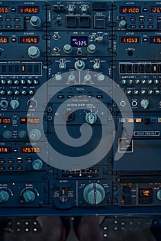 Flight controls on the dashboard used by professional aviators