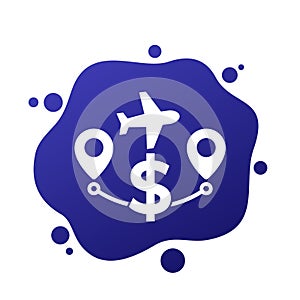 Flight cost icon with an airplane, vector