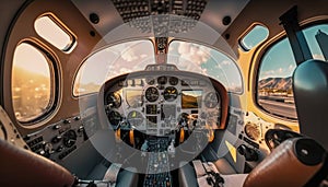 Flight Deck, Inside View of the Cockpit of a Modern Airplane, Generative AI