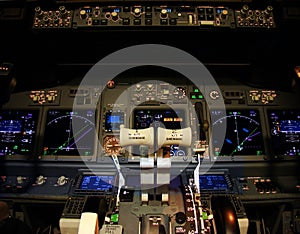 Flight deck of a modern airliner.