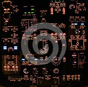 Flight deck overhead panel of a modern airliner.