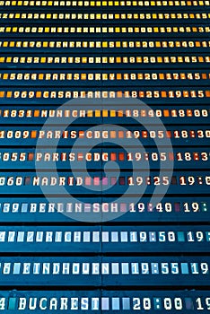 Flight Departure And Arrivals Information Board In Airport Terminal