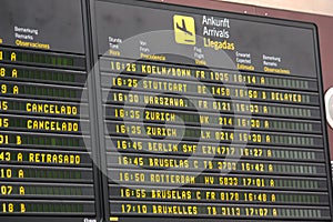 Flight departure information board at airport