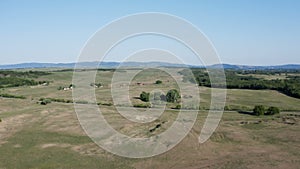 Flight with a drone over by a hunters watch tower in the deliblato desert