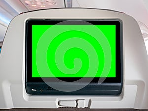 In-Flight Entertainment with Green Screen, Seatback Screen with Green Screen in Airplane