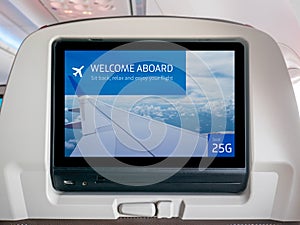 In-Flight Entertainment Screen, Inflight Screen, Seatback Screen in Airplane photo