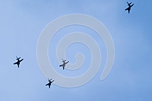 Flight formation of jet fighter plane