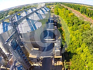 Flight of the grain terminal from the drone. The grain