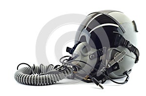 Flight helmet with oxygen mask.