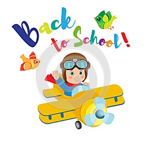 Flight Of Imagination. Welcome Back To School Funny Vector Illustration. Banner Education Concept.