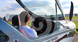 Flight instructor giving instruction to student