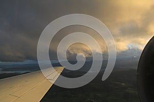 Flight Landing in Hobart in dark cloudy weather