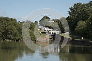 Flight of locks on the Kennet and Avon Canal UK