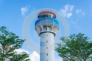The flight management air control tower and passenger terminal at Raja Haji
