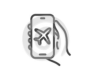 Flight mode line icon. Hand hold phone sign. Vector