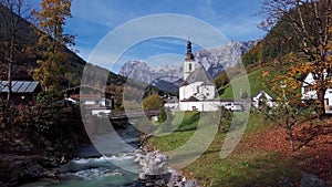 Flight near church in Ramsau, Berchtesgaden, Germany