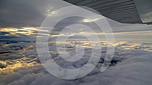 Flight over Alaska between two layers of clouds