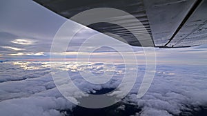 Flight over Alaska between two layers of clouds