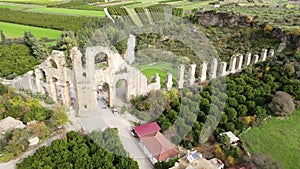 Flight over ancient Aspendos aqueduct