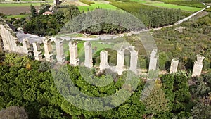 Flight over ancient Aspendos aqueduct