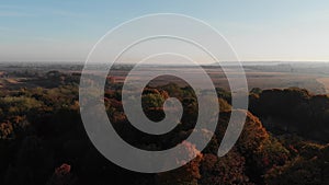 Flight Over the Autumn Forest and the Ruins of a Military Fortress