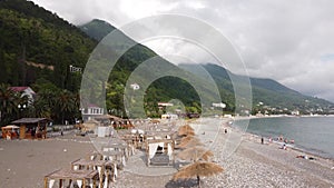 Flight over the beach in old Gagra in Abkhazia.