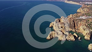 Flight over beautiful mountains near ocean shore