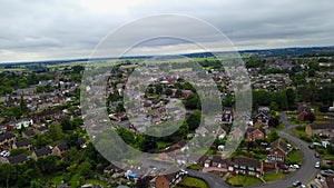 Flight over British countryside with green and yellow fields