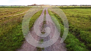 Flight over the cars. Wet road after rain. Aerial footage. Close up.