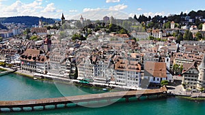 Flight over the city of Lucerne in Switzerland