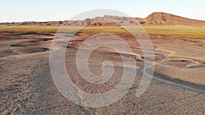 Flight Over Desert Salt Flat Bad Lands - Aerial Drone