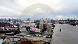 Flight over the docks at Hamburg Harbour