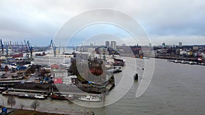 Flight over the docks at Hamburg Harbour