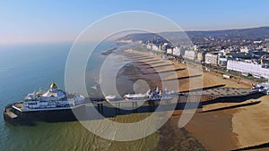 Flight over Eastbourne pier at the south coast of England