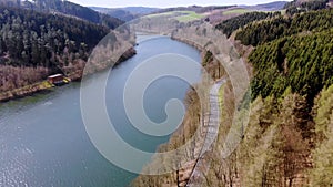 Flight over lake at spring