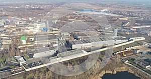 Flight over a modern factory. Span over an industrial zone with modern enterprises.