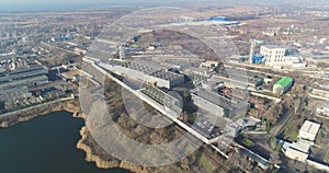 Flight over a modern factory. Span over an industrial zone with modern enterprises.