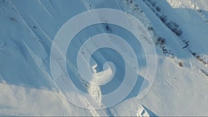 Flight over the snowboard park. springboards