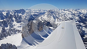 In flight over the three peaks of Lavaredo