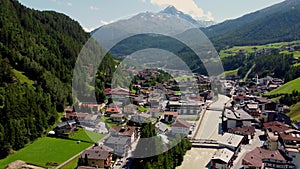 Flight over the village of Soelden in Austria - Solden from above